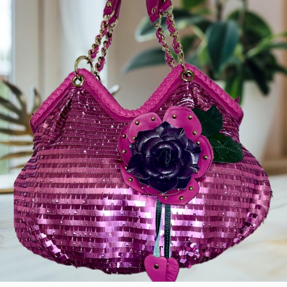 Sharif Lavender/Pink Sequin Rose Shoulder Bag